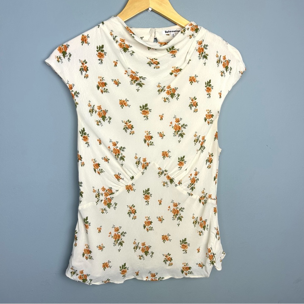 Reformation Bettie floral print high neck top size 10 zip back closure - Picture 4 of 16